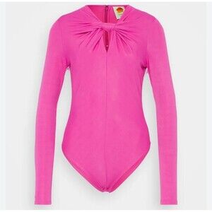 FARM Rio Twist Detail Cutout Long Sleeve Bodysuit In Pink Sz L New